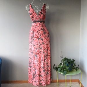 Coral, pink and gray paisley maxi dress.